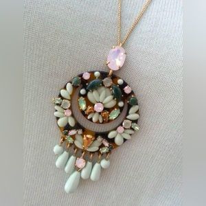 NWOT J.Crew Tortoise & Crystal Floral Pastel Pendant Adjustable Long Necklace